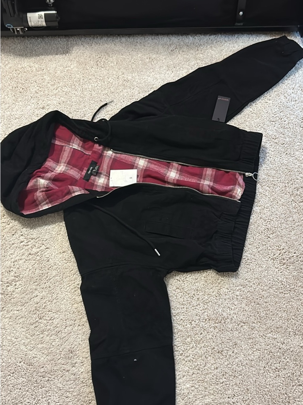 Forever 21 Black Jacket with Red Plaid Lining